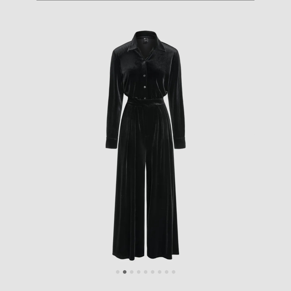 Velvet Collar Button Jumpsuit